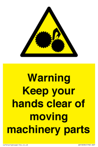 Warning - Keep your hands clear of moving machinery parts